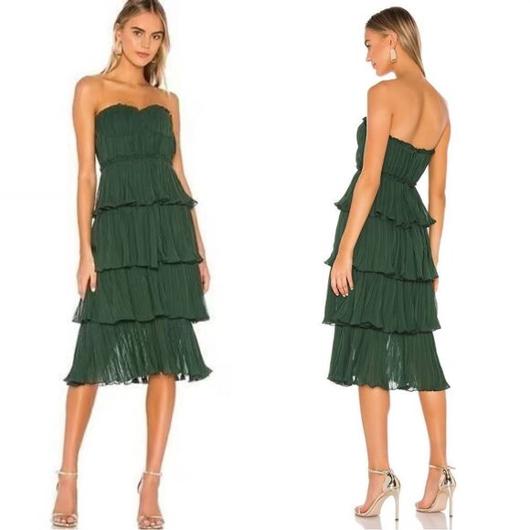 Lovers and Friends Alex Midi Emerald Green Dress Strapless Size S -  sanvalentin.cl